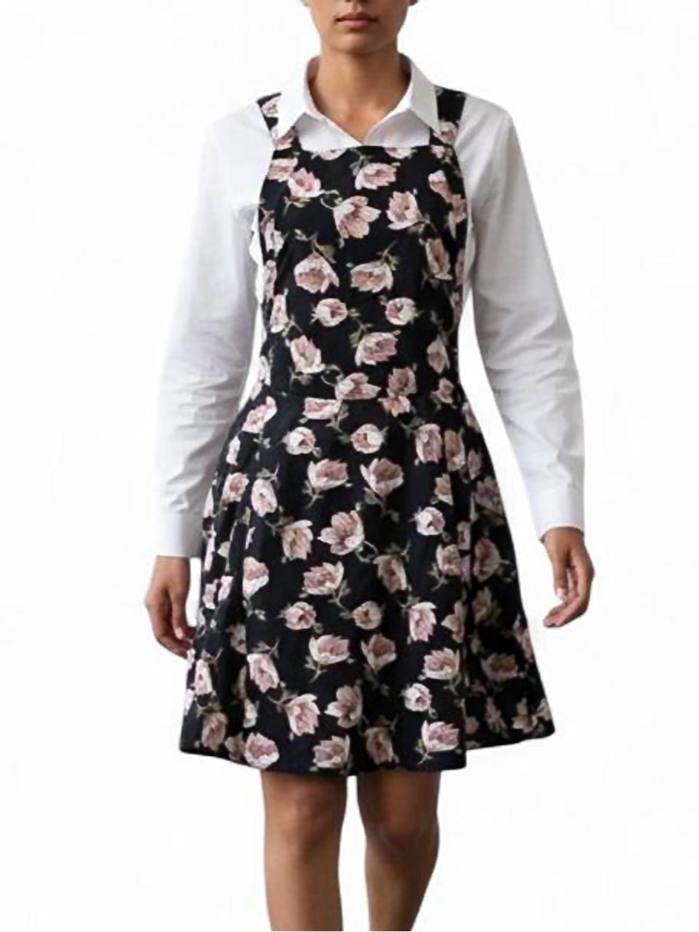 Storia black floral print pinafore dress Size S